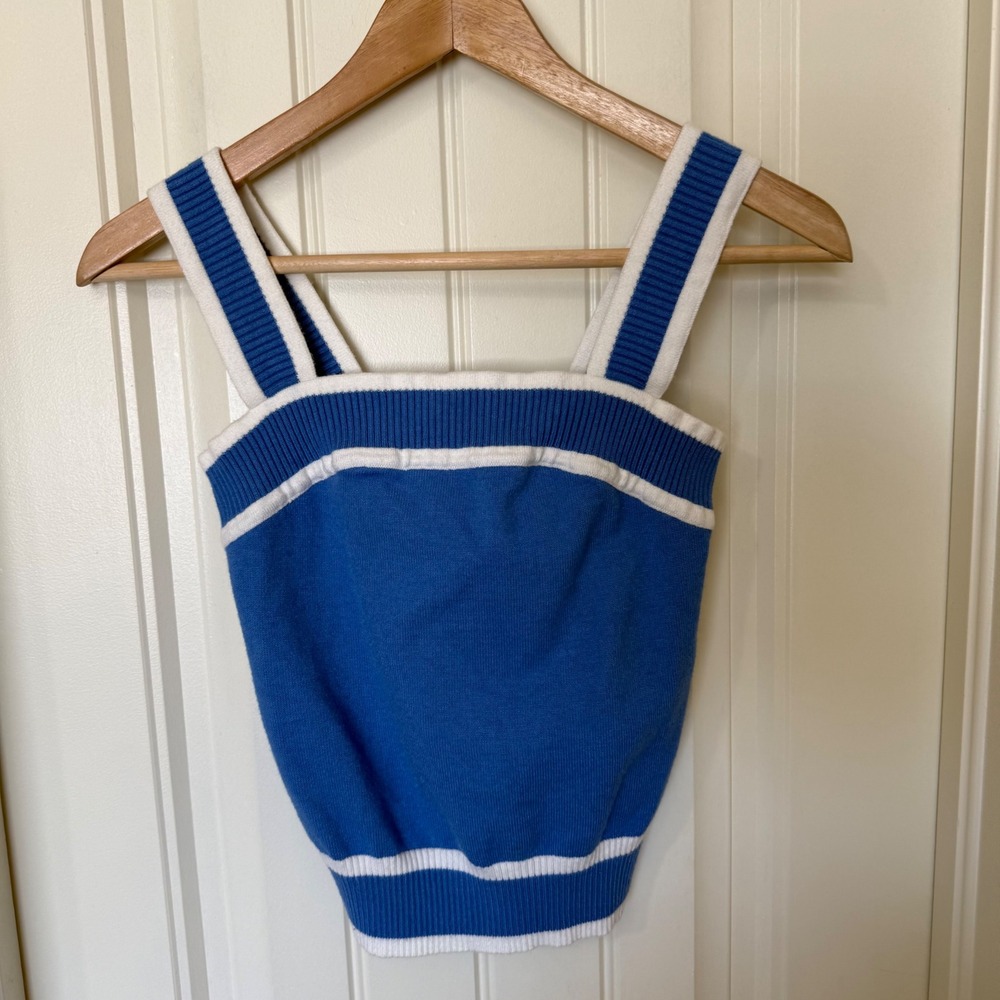 Dokotoo Knit Tank Top Women Small Blue White Excellent Striped Square Neck Camis - Picture 2 of 7